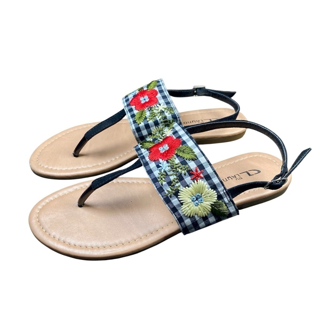 CL by Laundry Gingham Embroidered Thong Sandals Size 8 Wide​​​​ - Picture 2 of 8